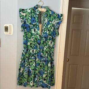 Pinch Floral Blue and Green Mini Dress